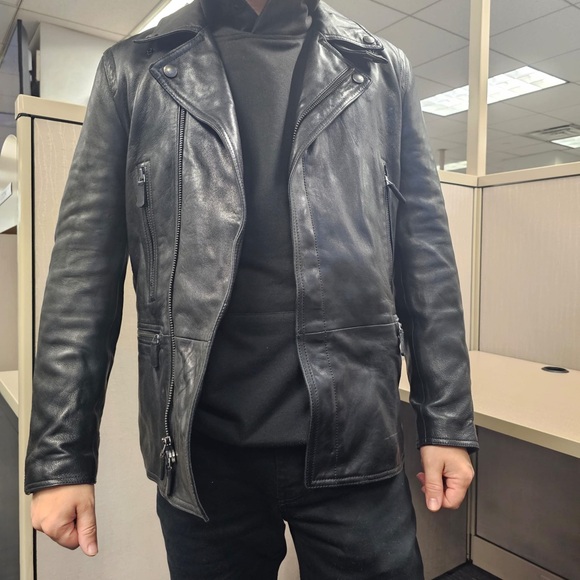 Coach Black Leather Motorcycle Jacket with Asymmetrical Zipper